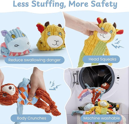 Nocciola Stuffless Squeaky Dog Toys 5 Pack, Body No Stuffing Small Dog Toy Variety Colors Animal Plush Puppy Toys with Squeaker Crinkle Sound to Keep Them Busy