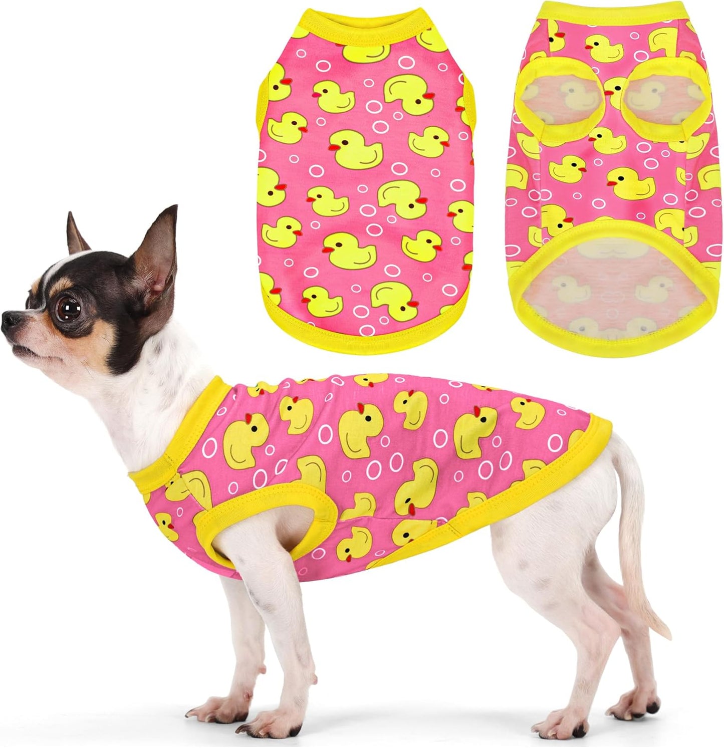 Adorable Yellow Duck Dog Shirt: Lightweight Polyester Cartoon Puppy Vest, Small Medium & Large Dog T-Shirt, Summer Pet Clothes, Cute Dog Apparel, Breathable Dog Tank Top Pink 3XL