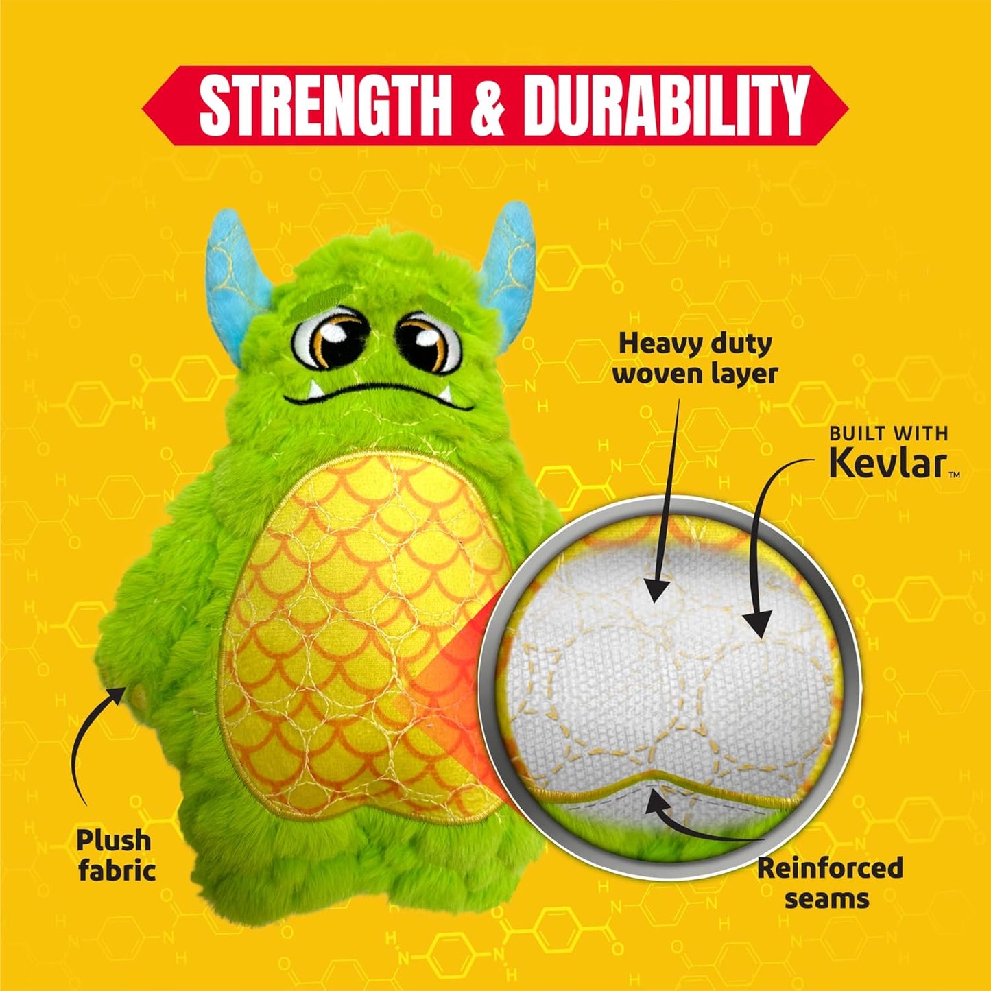 Bite Force Dog Toy - Large Durable & Strong Plush Green Monster Dog Toy, Kevlar-Reinforced for Aggressive Chewers