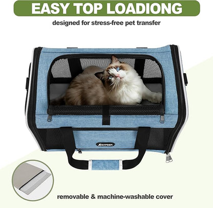Cat Carrier 18 x 11 x 11 Top Loading Soft-Sided Pet Travel Bag Over 15lbs, Portable Small Dog Puppy Car Crate 10 lbs, Chihuahua Kennel Carry Case, Kitty Cloth Cage Medium Cat Under 25 Blue