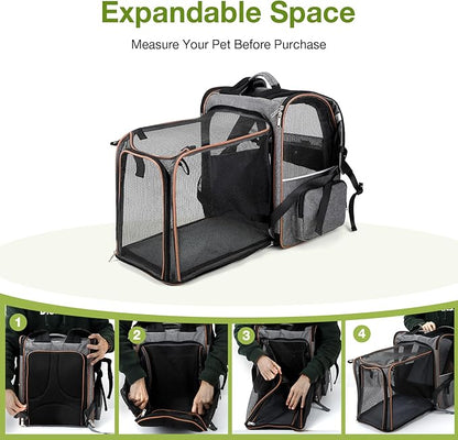 Lekebobor Extra Large Cat Backpack Carrier Expandable Pet Carrier Backpack for Small/Medium Dogs and Medium/Large Cats, Grey