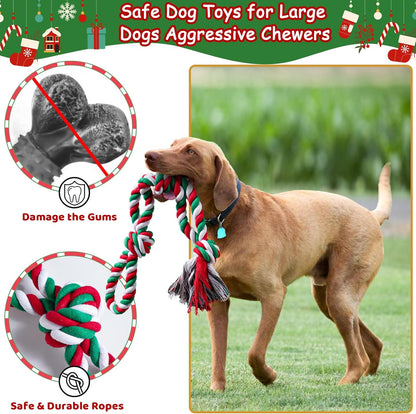 Aitmexcn Christmas Dog Rope Toys Set, 7 Pack Cotton Dog Toys for Large Dogs and Medium Small, Cute Interactive Squeaky Toy, Chewing Puppy Gaming Toy for Teeth Cleaning