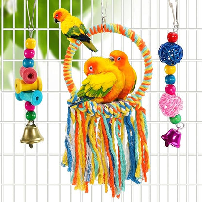 Bird Swing Toys, Parakeet Toys Natural Birds Toys Bird Cage Accessories, Swinging Chewing Hanging Standing Parakeet Swings Suitable for Budgerigar, Conure, Lovebird, Cockatiel
