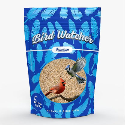 Mycelium Premium Bird Watcher Millet – Organic, High Nutrient Bird Food for Jays, Cardinals, Juncos & Robins, Sourced from Local USA Farms, Sustainable Farming, 5LB
