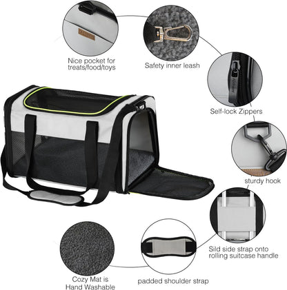 Cat Carrier - Portable Foldable Dog Pet Carrier, Soft-Sided Pet Bag up to 15 Lbs, Airline Approved Travel Puppy Carrier