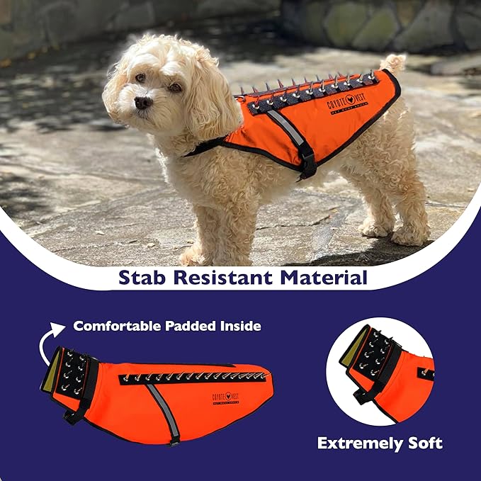 CoyoteVest Dog Harness Protection Vest, Reflective Dog Accessories with Spikes to Shield Your Pet from Raptor and Animal Attacks, Proudly Made in America (Small, Fluorescent Orange)