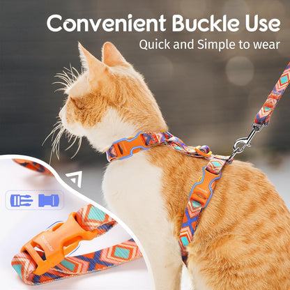 Dooradar Cat Harness and Leash, Escape Proof Adjustable Kitten Vest, Lightweight Soft Pet Straps, Easy Wearing for Small Medium Kitty Safe Walking Travel Control, Orange & Blue, M
