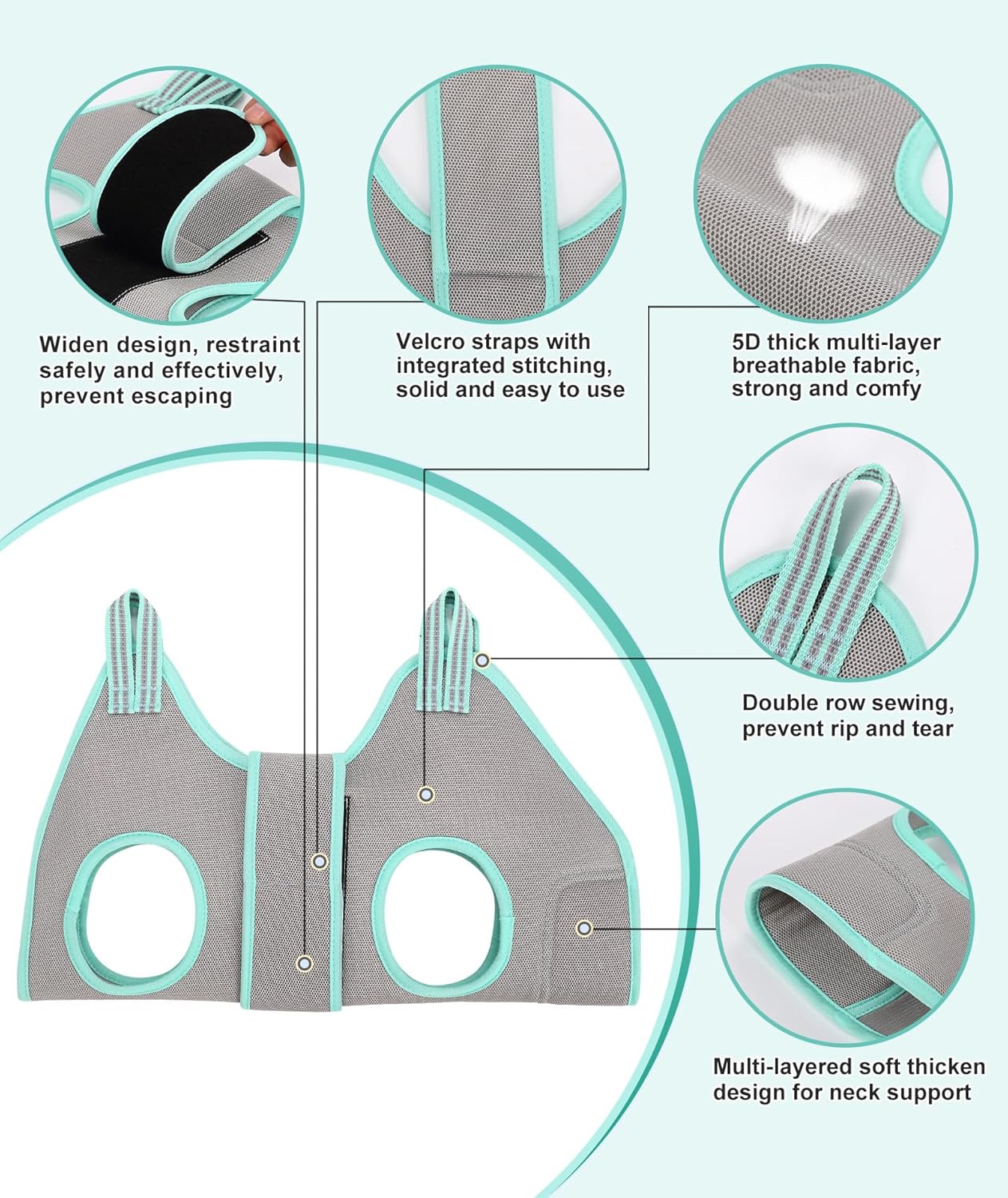 XS Dog Grooming Hammock Harness, Grey, Nail Trimming, Holder, Restraint, Thick Neck Support