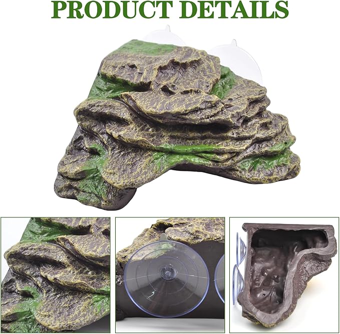 PINVNBY Resin Turtle Basking Platform with 2 Pcs Suction Cups,Floating Dock for Turtles,Tortoise Climbing Ramp Shale - Ideal for Aquatic Turtles,Stable & Durable,Easy to Install(Green Brown L)