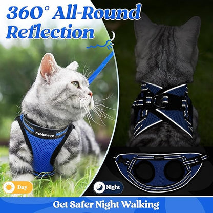 rabbitgoo Cat Harness and Leash Set for Walking Escape Proof, Adjustable Soft Kittens Vest with Reflective Strip for Cats, Comfortable Outdoor Vest, Blue, M