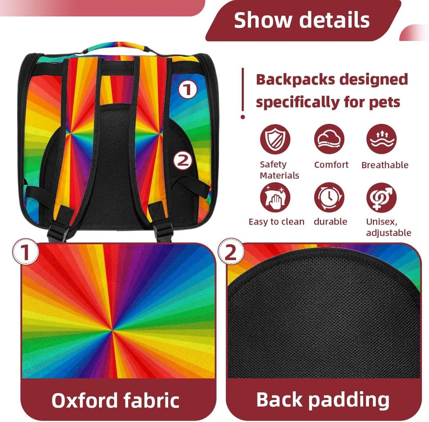 Colorful Rainbow Painting Pet Carrier Soft Sided Carrier for Small Medium Cats Dogs