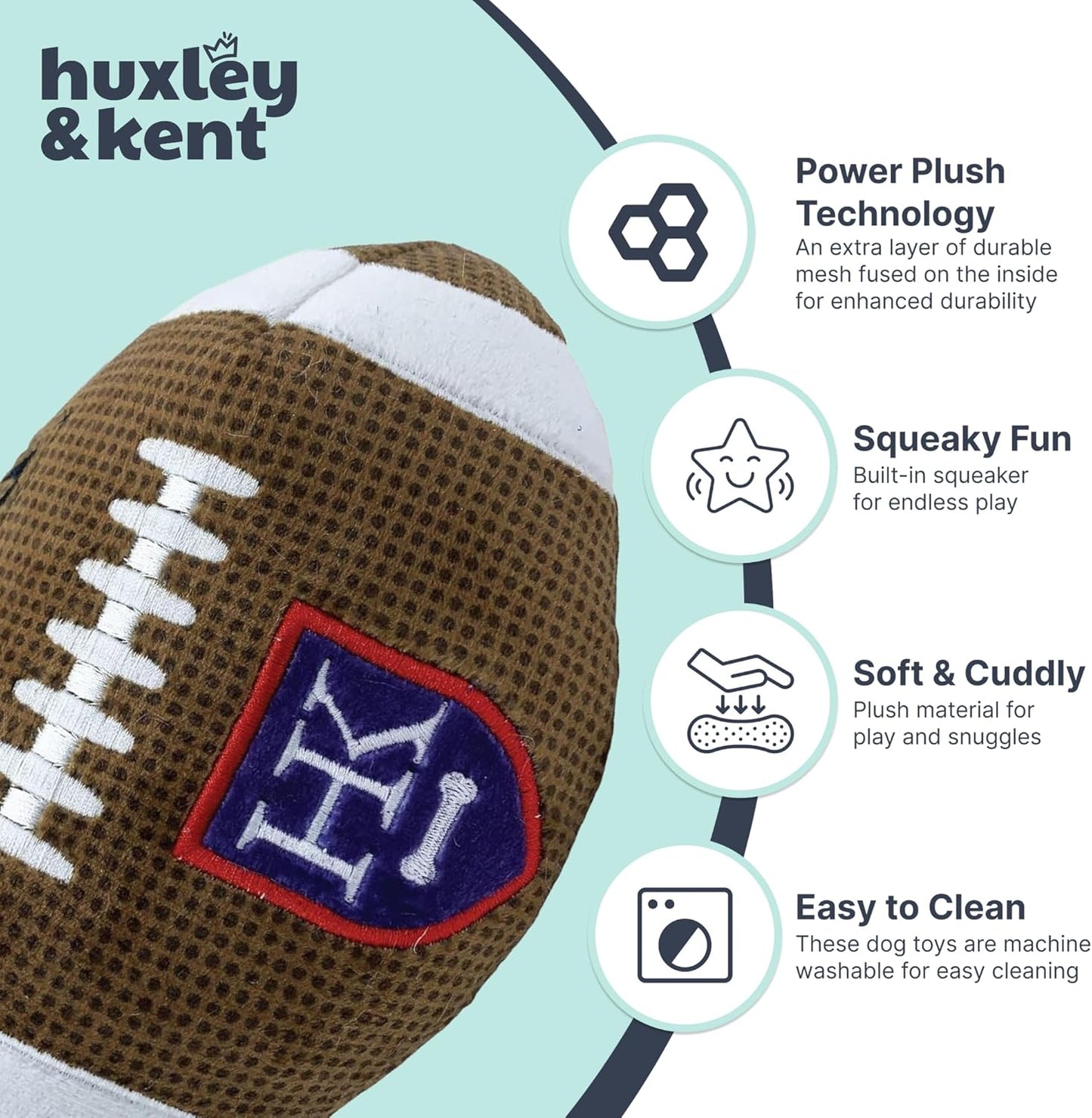 Huxley & Kent Funny Dog Toy w/Squeaker – Power Plush Squeaky Dog Toys for Small, Medium & Large Dogs – Soft Stuffed Animal for Indoor Play & Fetch - HK Football, Small