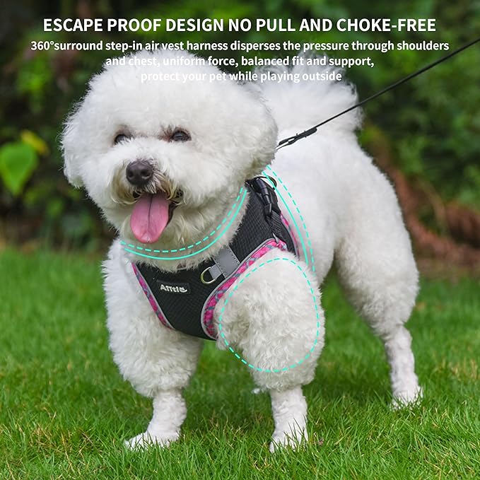 AIITLE Escape-Proof Dog Harness - Extra Soft Jacquard Fabric with Moisture-Wicking Lining, Adjustable Fit for Boston Terrier, Pekingese - Running, Playdates, Outdoor Adventures (Black, L)