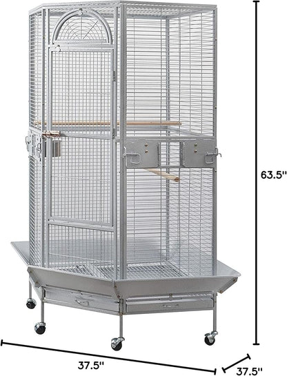 Seny Corner Bird Cage for Cockatiel Parakeet Black and White New (White)
