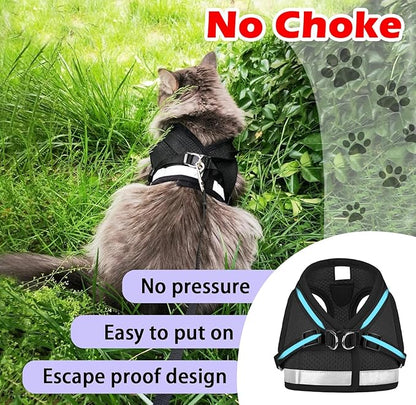Cat Harnesses and Puppy Harness with Leashes Set, Escape Proof Cat Harness, Adjustable Reflective Soft Mesh Vest Fit Puppy Kitten Rabbit Ferrets's Outdoor Harness(blackXL)