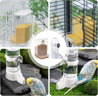 Bird Water Feeder for Cage, Transparent Acrylic Birds Cage Suspended Automatic Pet Bird Water Dispenser, Parakeet Feeder for Budgie Cockatiel Lovebirds Canary Finch Rabbit Conure Lovebirds