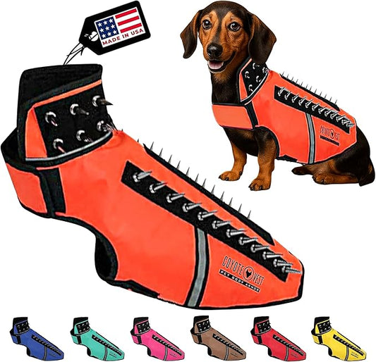 CoyoteVest SpikeVest Dog Harness Vest for Small Dogs, Reflective Dog Vest with Spikes to Shield Your pet from Coyotes, Raptor and Animal Attacks, Anti Hawk Vest, Made in USA (M-Fluorescent Orange)