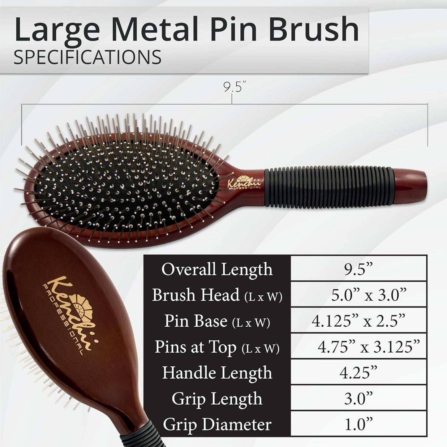 Kenchii Pet Grooming Metal Pin Brush for Dogs and Cats, Size Large, Solid Wood Handle, Non Slip Grip, Detangling and Shedding Brush for Long or Short Haired Pets, All Hair Type