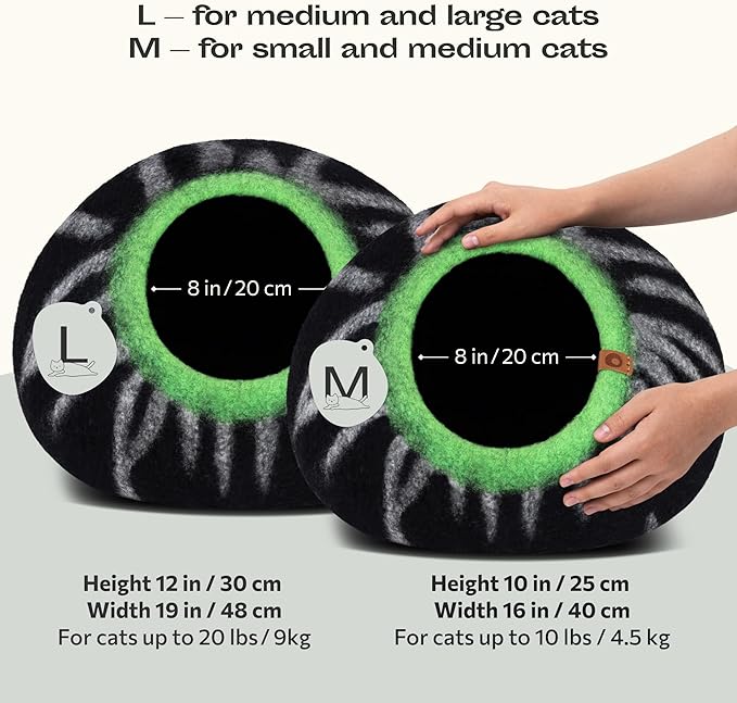 MEOWFIA Cat Cave – Premium Felt Cat Bed for Indoor Cats, Handmade 100% Merino Wool (Large, Shining Tiger)