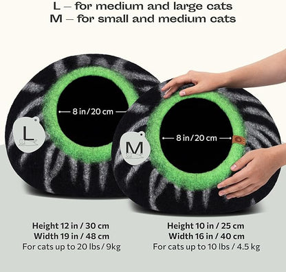 MEOWFIA Cat Cave – Premium Felt Cat Bed for Indoor Cats, Handmade 100% Merino Wool (Large, Shining Tiger)