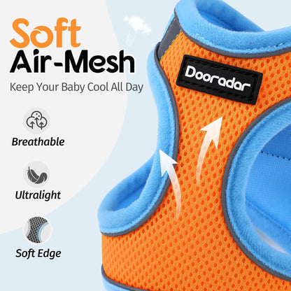 Dooradar Cat Harness and Leash Set, Escape Proof Lightweight Kitten Harness, Soft Breathable Reflective Vest for Outdoor Walking Traveling, Adjustable for Small Cats, Orange & Blue, S