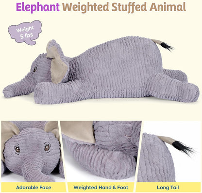 PEACH CAT 25.6 inch 5 lbs Elephant Weighted Stuffed Animals Realistic Elephant Plush Large Plushies Toys Body Pillow Gifts for Kids Adults