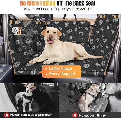 Dog Car Seat Cover for Back Seat, Larger Dog Car Bed Cover with Strong Bottom, Car Back Seat Extender Hammock for Full Size Truck/SUV Black 8 Panels Black Foot Print