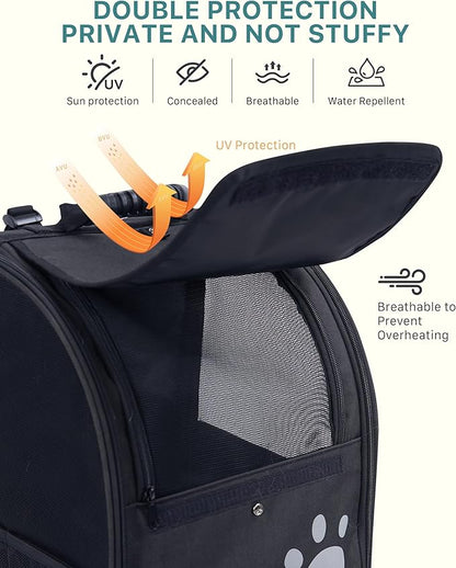 Cat Backpack Carrier with Comfort Handle, Ventilated Cat Backpack with Reflective Strips, Foldable Cat Carrying Backpack for Cats up to 17 lbs and Small Dogs up to 13 lbs(Black).