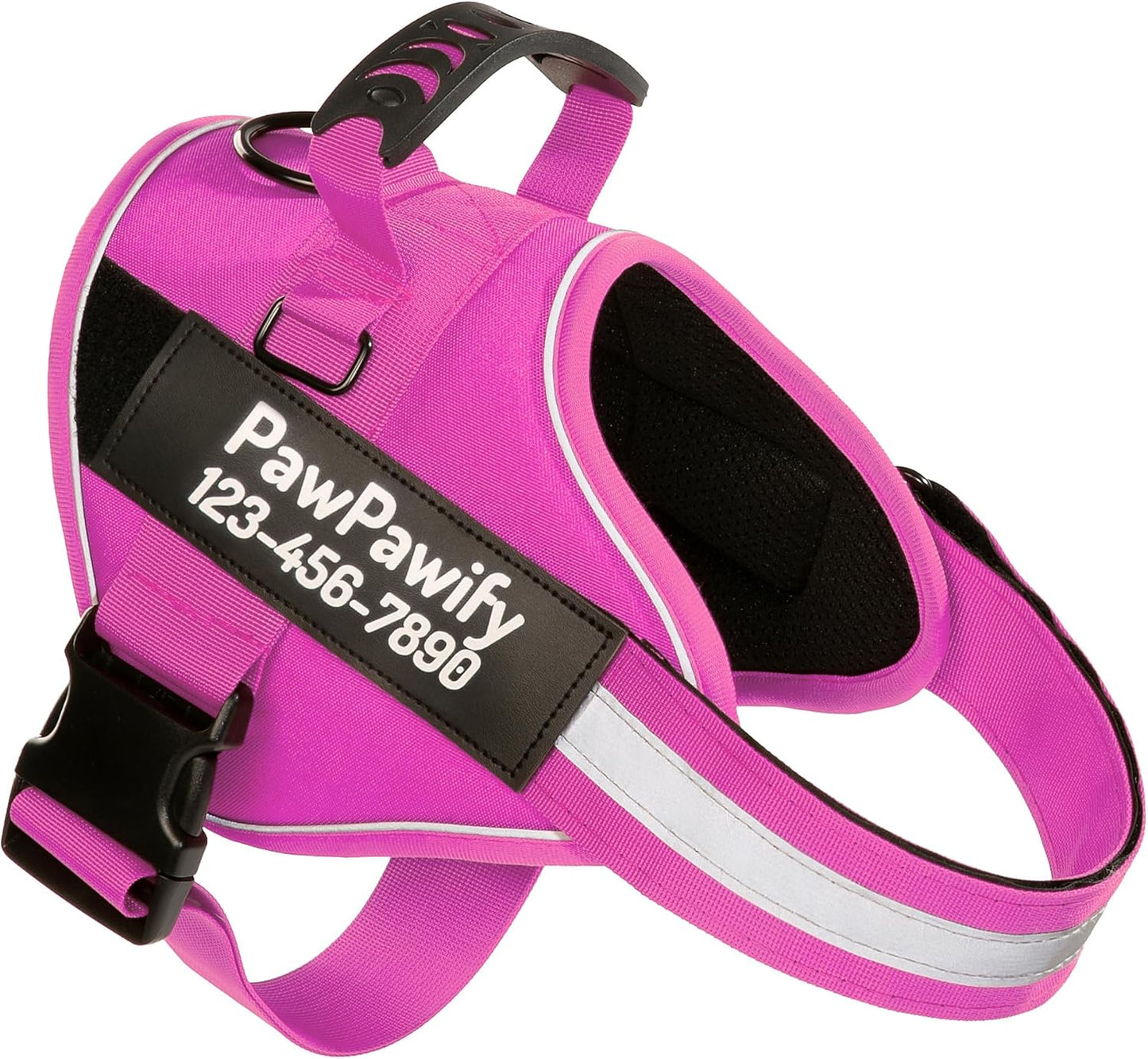 PawPawify Custom No Pull Dog Harness with Name and Phone Number, Heavy Duty Personalized Pet Vest to Prevent Tugging, Pulling, or Choking, Training and Walking (New Pink, XL (Chest 28-35in))