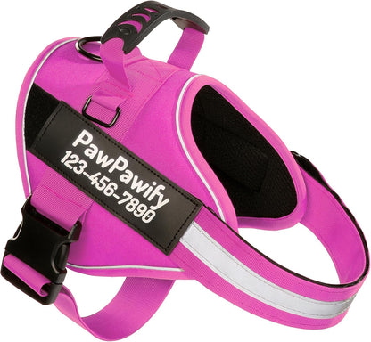 PawPawify Custom No Pull Dog Harness with Name and Phone Number, Heavy Duty Personalized Pet Vest to Prevent Tugging, Pulling, or Choking, Training and Walking (New Pink, XL (Chest 28-35in))