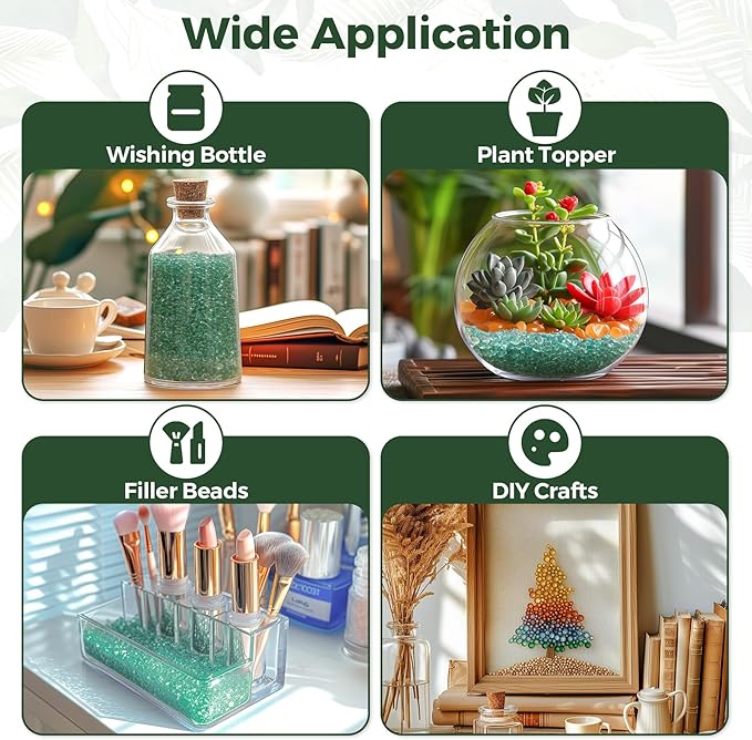 T4U Fish Tank Gravel 2 LB, Tumbled Small Rocks for Aquarium, Glass Beads for Vases, Succulent Rocks for Plants, Aquarium Gravel Decorative Pebbles for Terrarium Crafts Vase Filler, Green