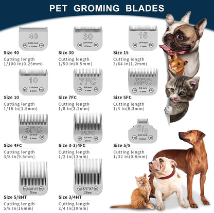 Pet Dog Grooming Detachable Ceramic Blades Kit,Compatible with Andis,Oster A5,Wahl KM10 Clippers,Cut Length 1/8"(3.2mm) to 1/2" (13mm),7FC+5FC+4FC+3-3/4FC