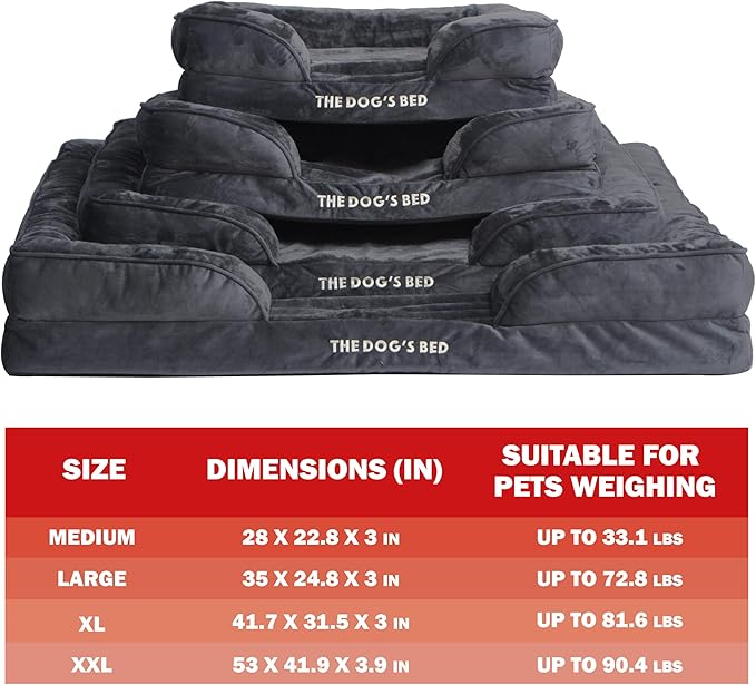 The Dog’s Bed, Orthopedic Standard Foam Waterproof Dog Bed with Standard Support, Large Grey Plush, Waterproof, Supportive Dog Bed with Replaceable Covers