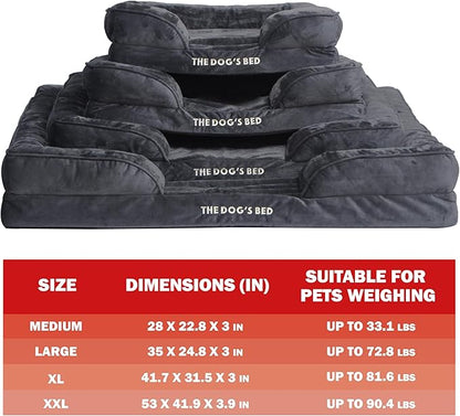 The Dog’s Bed, Orthopedic Standard Foam Waterproof Dog Bed with Standard Support, Large Grey Plush, Waterproof, Supportive Dog Bed with Replaceable Covers
