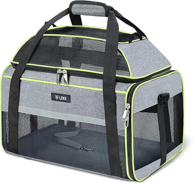 Lekereise Top-Expandable Pet Carrier - TSA Airline Approved Soft Sided Underseat Up to 12lbs Travel Carriers for Small Cats and Dogs with Locking Safety Zippers Anti-Scratch Mesh Gray