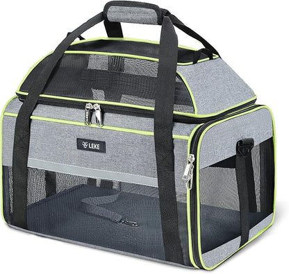 Lekereise Top-Expandable Pet Carrier - TSA Airline Approved Soft Sided Underseat Up to 12lbs Travel Carriers for Small Cats and Dogs with Locking Safety Zippers Anti-Scratch Mesh Gray