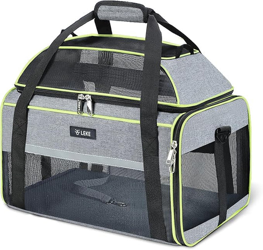 Lekereise Top-Expandable Pet Carrier - TSA Airline Approved Soft Sided Underseat Up to 12lbs Travel Carriers for Small Cats and Dogs with Locking Safety Zippers Anti-Scratch Mesh Gray