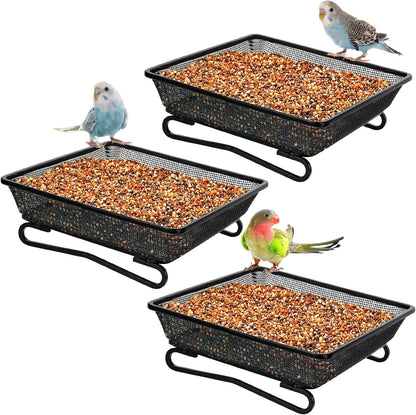 Ground Platform Bird Feeder Metal Seed Tray for Outside Garden Wild Bird Feeders with Drainage Holes Great Attracting for Birds and Squirrels, Wonderful Decoration for Backyard – Pack of 3