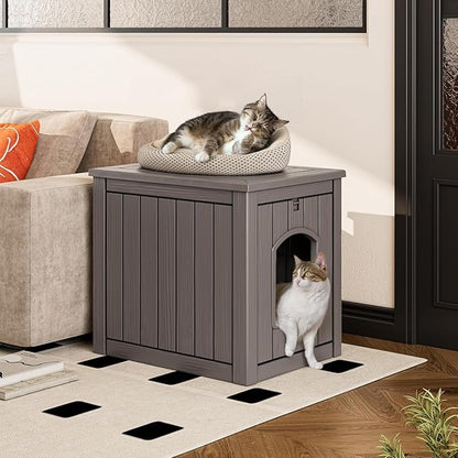 Outdoor Cat House Weatherproof, Feral Clawsable Cat Houses for Outdoor Indoor Cats Shelter, Insulated for Winter Outside, Durable Resin Material for Garden, Patio, Easy to Assemble, Grey