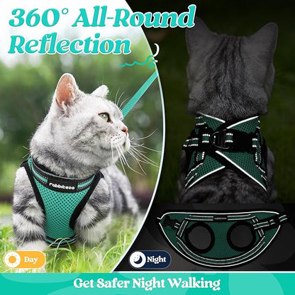 rabbitgoo Cat Harness and Leash Set for Walking Escape Proof, Adjustable Soft Kittens Vest with Reflective Strip for Cats, Comfortable Outdoor Vest,Green,S