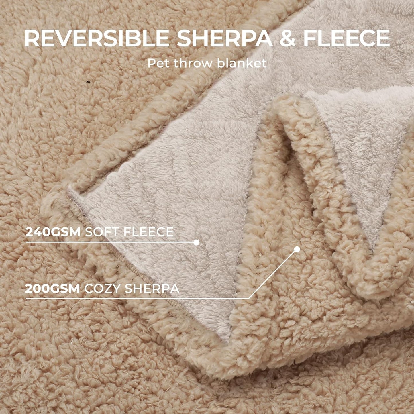 Waterproof Pet Blanket, Liquid Pee Proof Dog Blankets for Sofa Bed Couch, Reversible Sherpa Fleece Furniture Protector Cover for Small Medium Large Dogs Cats,Beige-Thicken Small（40" x 28"）