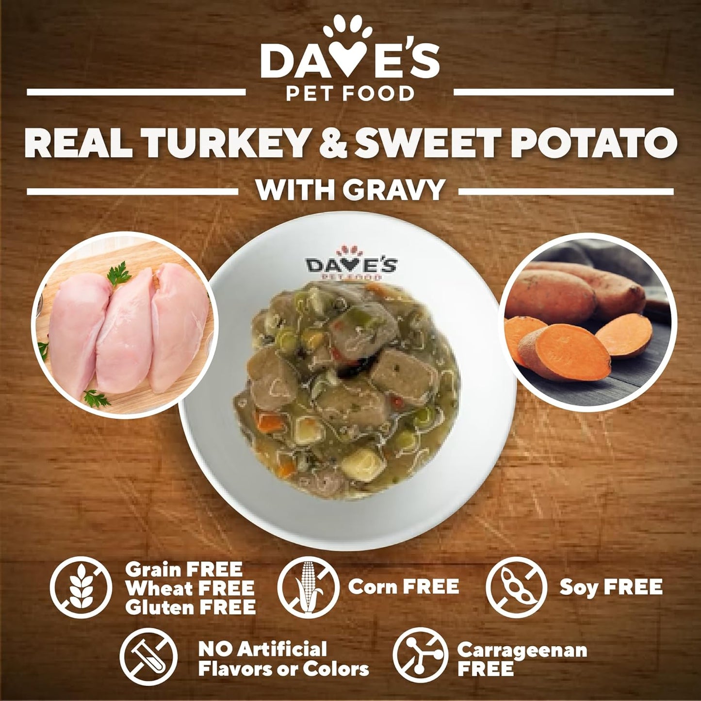 Dave's Pet Food Stewlicoius Grain Free Wet Dog Food (Turkey & Sweet Potato in Gravy), Made in USA Naturally Healthy Canned, Gluten Free Topper, 13.2 oz (12 Pack)