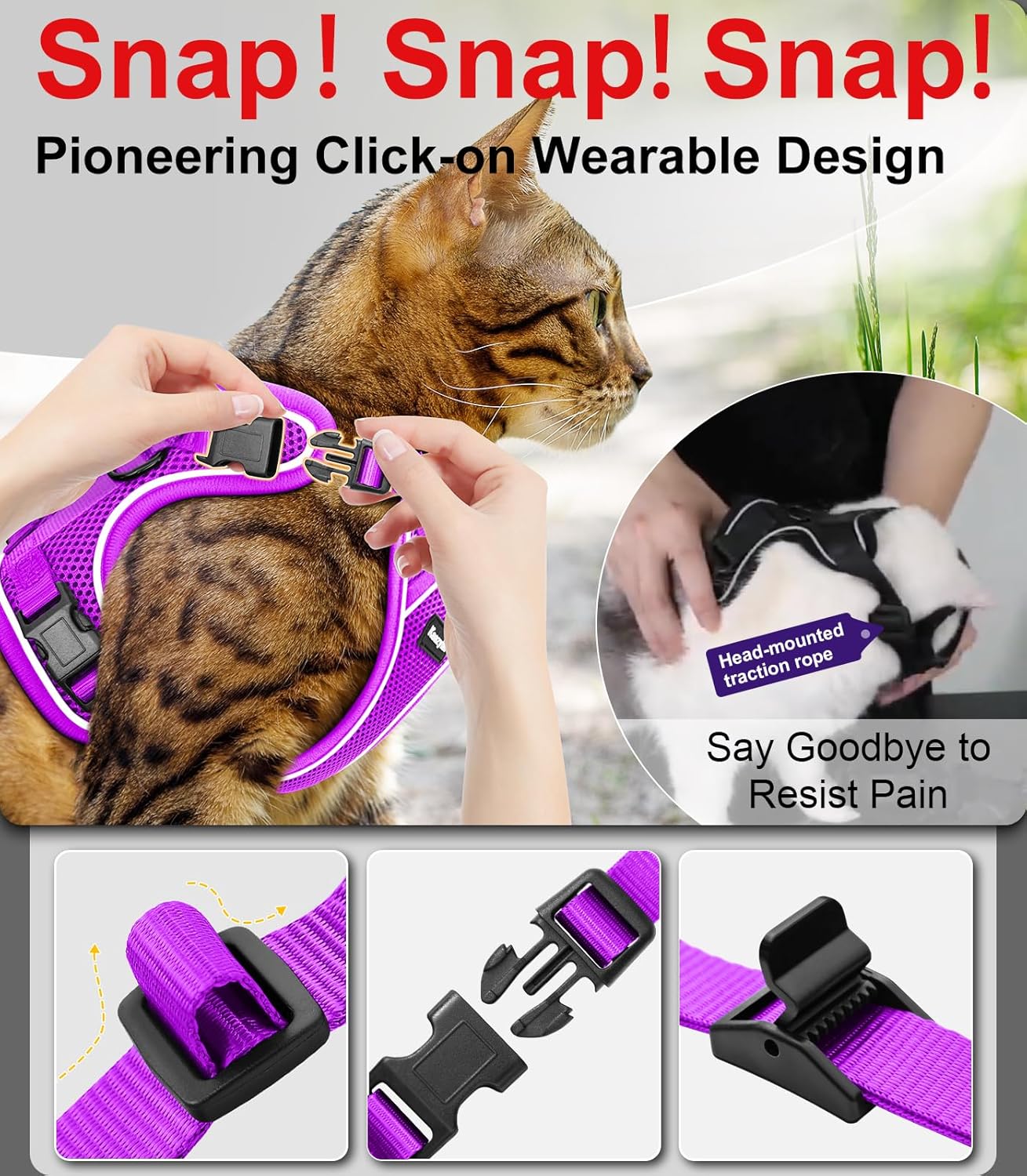 Cat Harness and Leash for Walking Escape Proof Soft Adjustable Cat Leash Breathable Comfortable Vest Easy to Wear Kitten Harness for Outdoor Travel Purple S