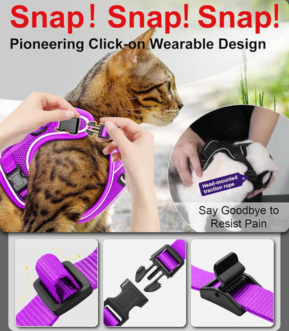 Cat Harness and Leash for Walking Escape Proof Soft Adjustable Cat Leash Breathable Comfortable Vest Easy to Wear Kitten Harness for Outdoor Travel Purple S