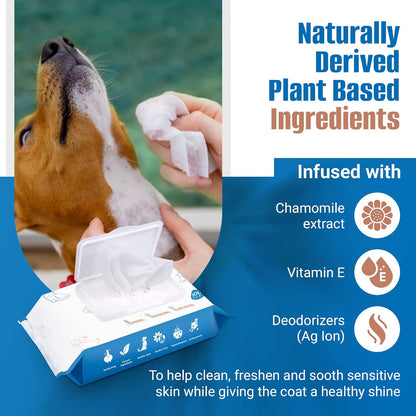 Dog Grooming Wipes - 200count/2packs Unscented Cat Wipes Cleaning Fur - Plant Based Pet Wipes for Dogs - Large & Thick Dog Paw Wipes - Fast Bath Dog Wet Wipes for Paws, Butt, Face and Body
