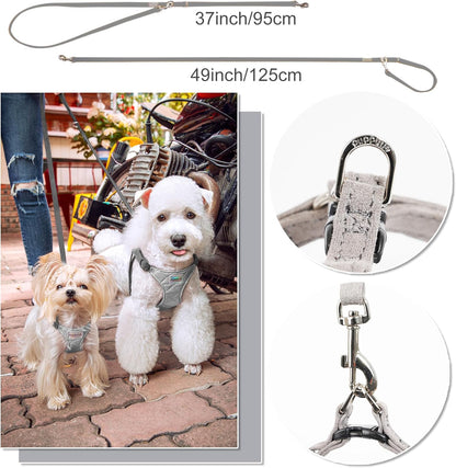 Puppytie No Pull Dog Harness with Multifunction Dog Leash,Soft Adjustable No Choke Escape Proof Pet Harness Vest for Medium Dogs,Glossy Grey,M