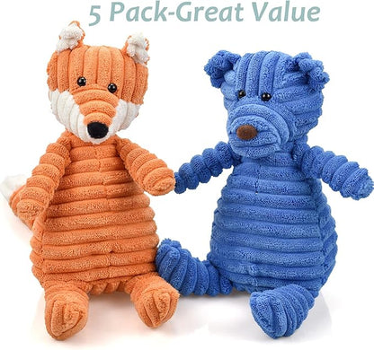 5Pack Dog Squeaky Plush Toys Puppy Toys Assortment Value Bundle Bulk Large Dog Teething Pet Chew Toys