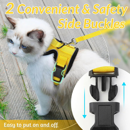 rabbitgoo Cat Harness and Leash for Walking, Escape Proof Soft Adjustable Vest Harnesses for Cats, Easy Control Breathable Reflective Strips Jacket, Yellow, M