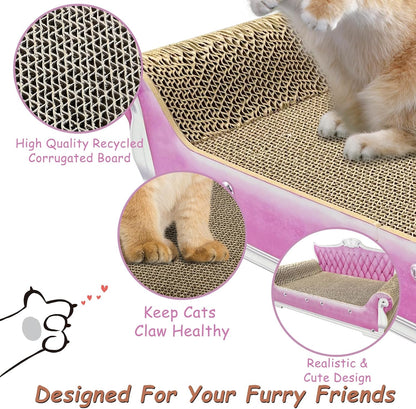 Luxury Cardboard Cat Scratcher Sofa Bed, Couch Shaped Scratching Board with Catnip, Scratcher for Indoor Cats, Large Pink