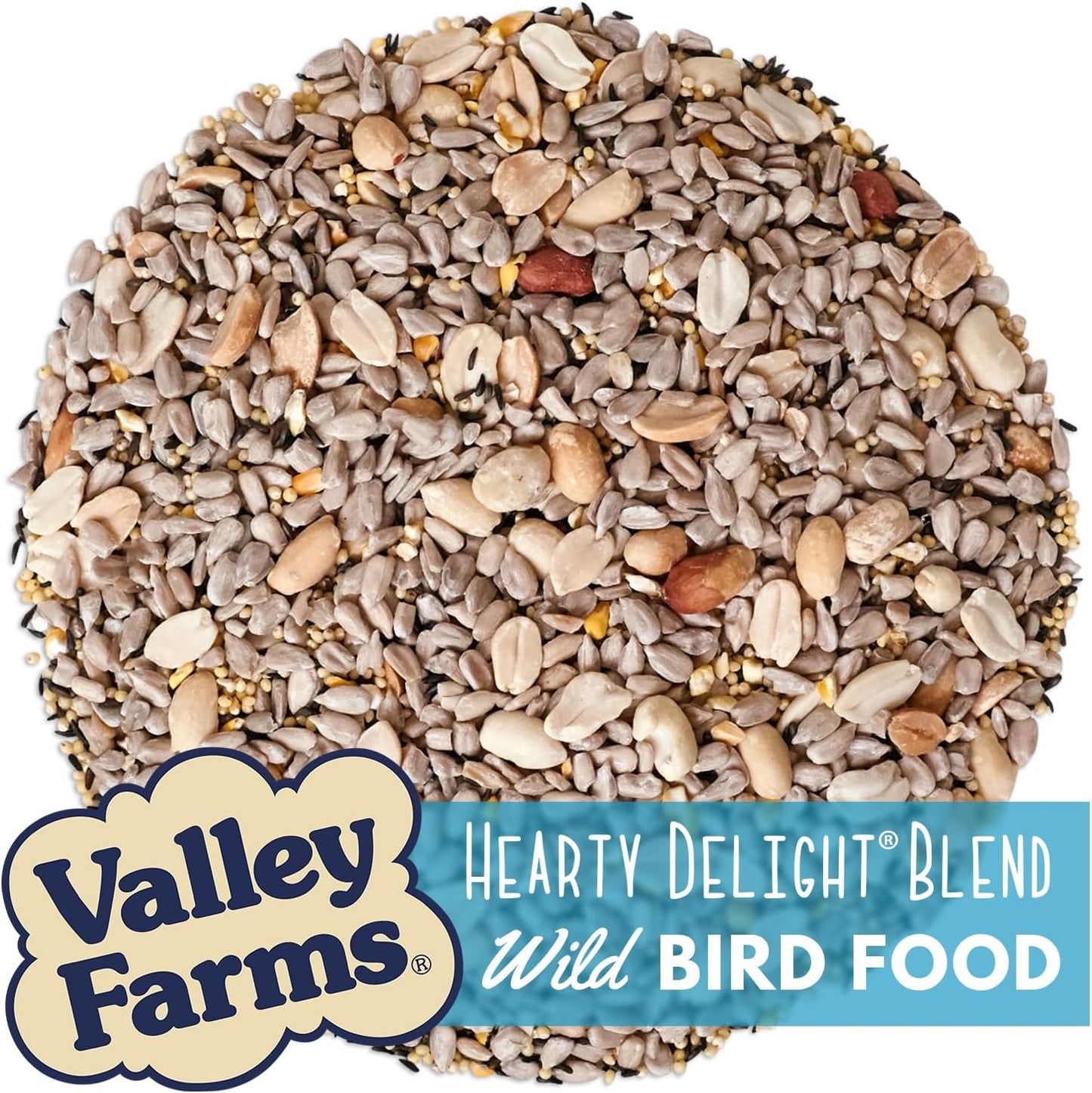 Valley Farms Hearty Delight 4 LB 2-Pack (8 LB Total) Wild Bird Food for Outside Feeders, No-Mess Wild Bird Seed with Sunflower Hearts & Peanut Kernels, No Fillers, Perfect for Outdoor Patios